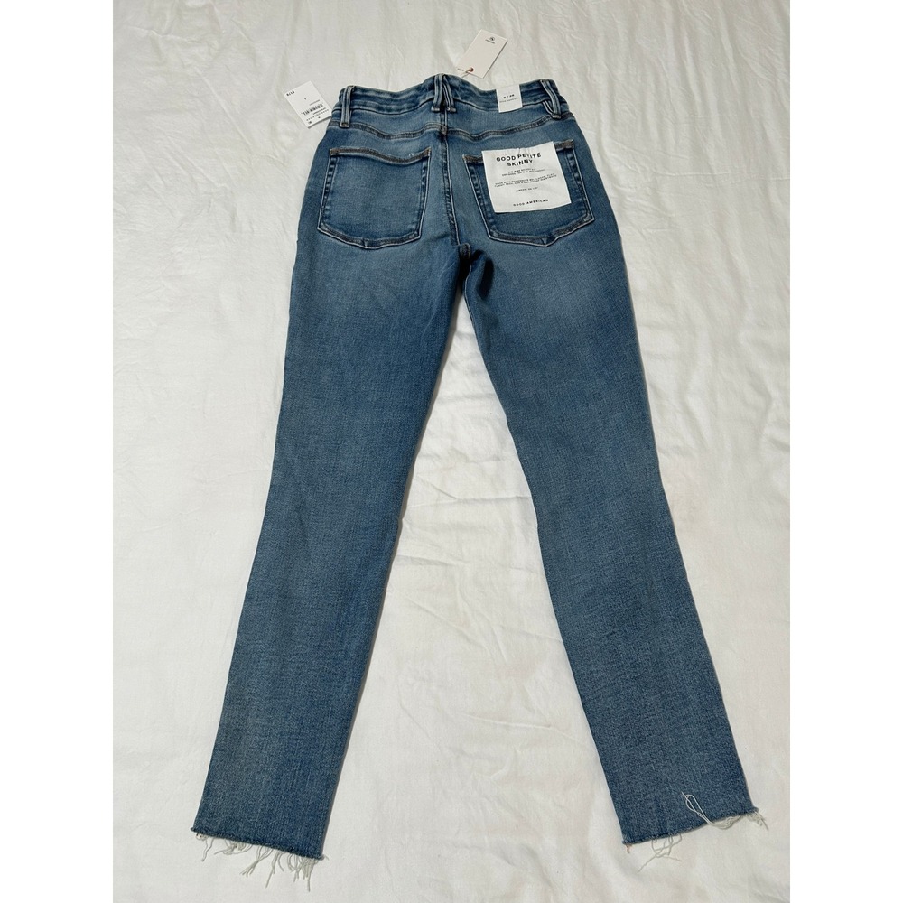Good American Womens Petite Skinny Jeans Mid Rise Distressed Blue Denim Sz 6/28 - Picture 2 of 9